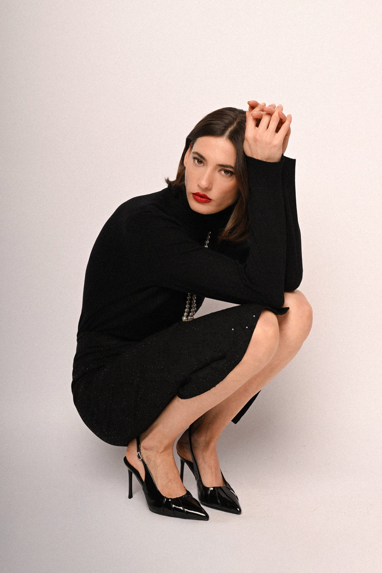 Sequin-embellished textured midi skirt