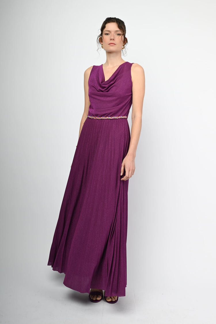 Lurex pleated knit long dress