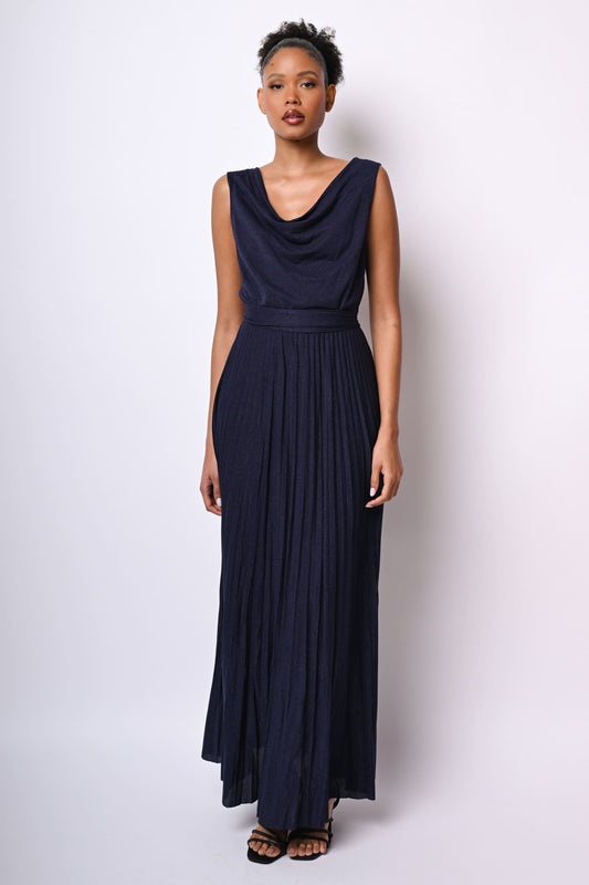 Pleated lurex long dress