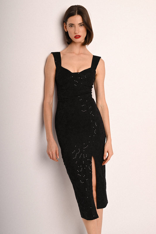 Sequin-embellished textured sheath dress