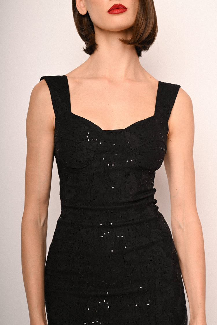Sequin-embellished textured sheath dress