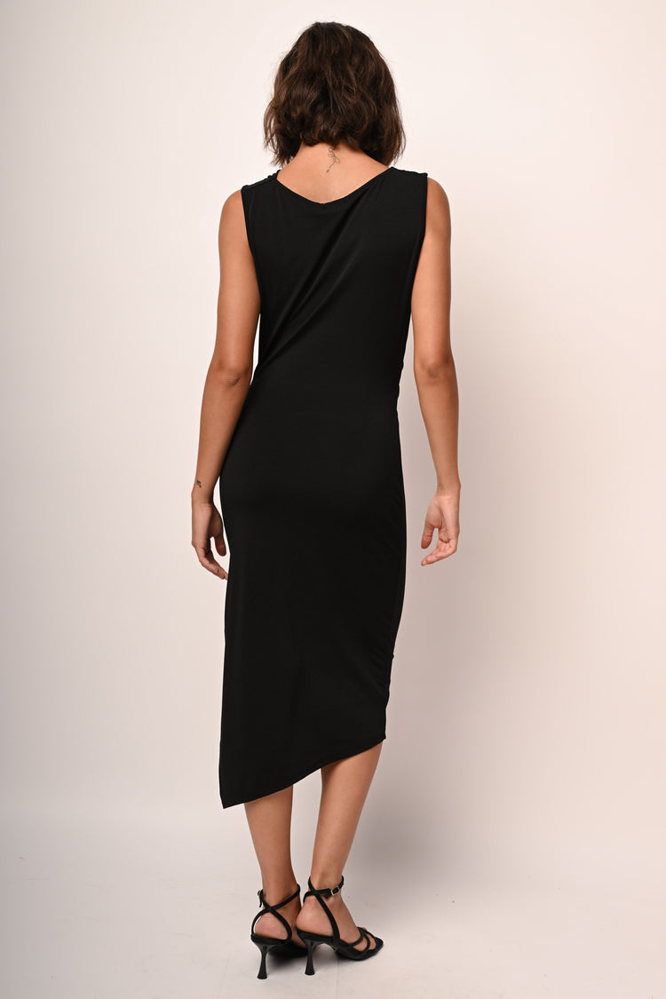 Draped and asymmetric sheath dress