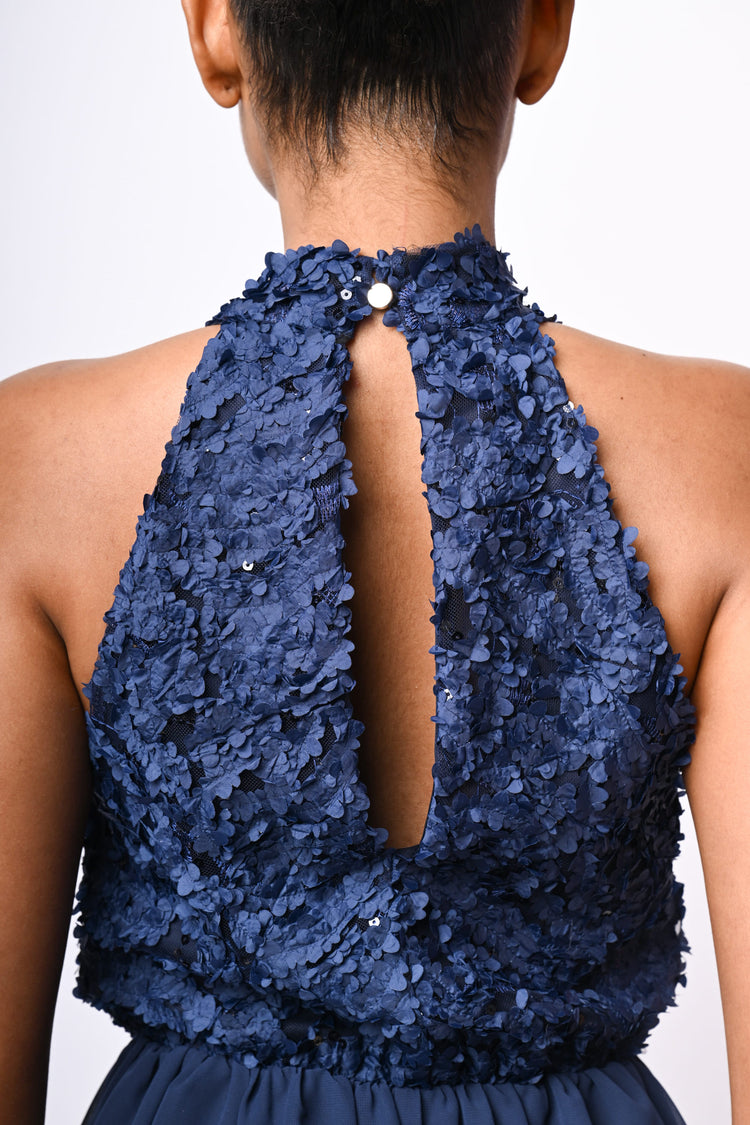 3D flowers and sequins mini dress