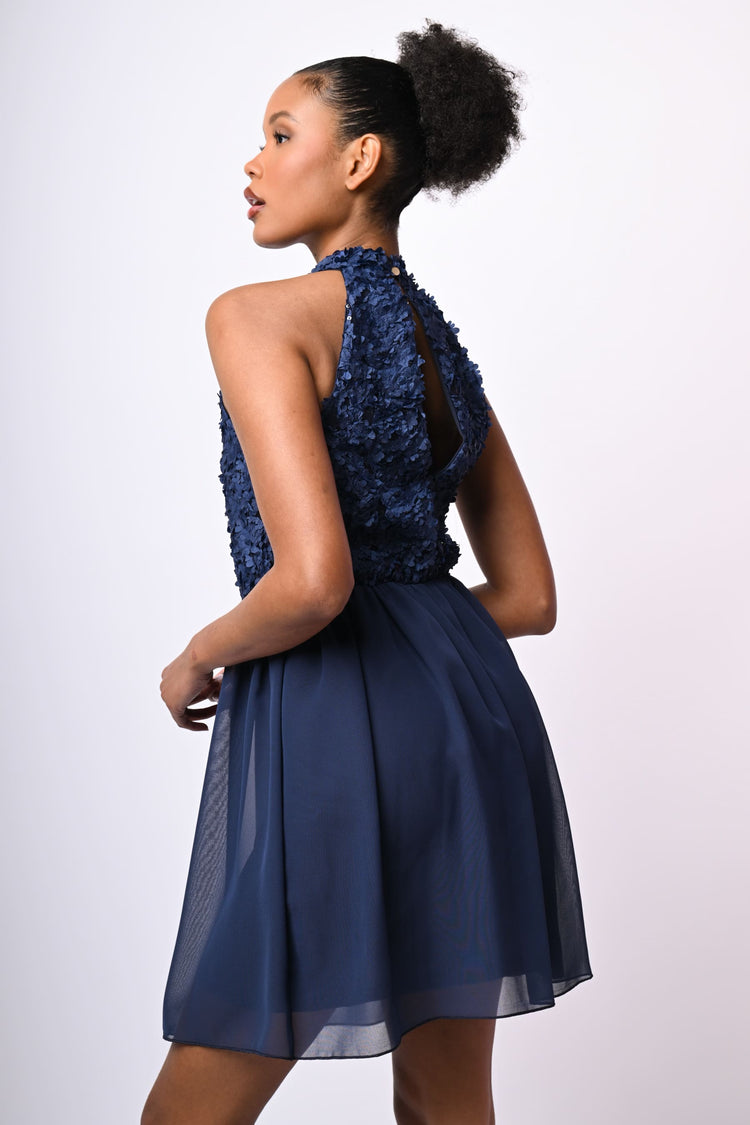 3D flowers and sequins mini dress