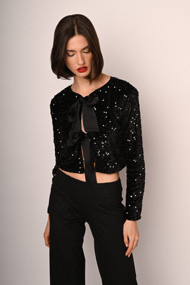 Sequin & Bow chenille crop cardigan