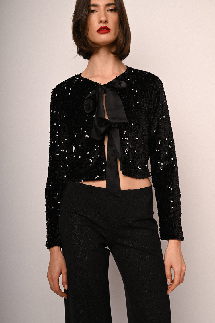 Sequin & Bow chenille crop cardigan
