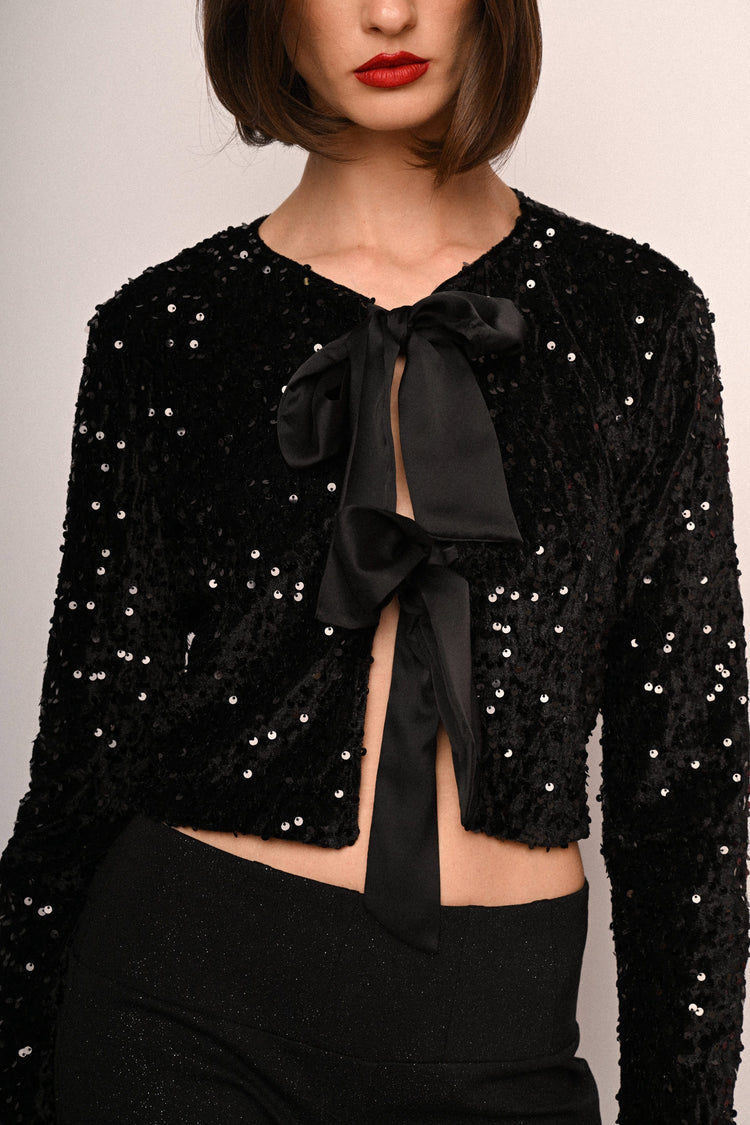 Sequin & Bow chenille crop cardigan