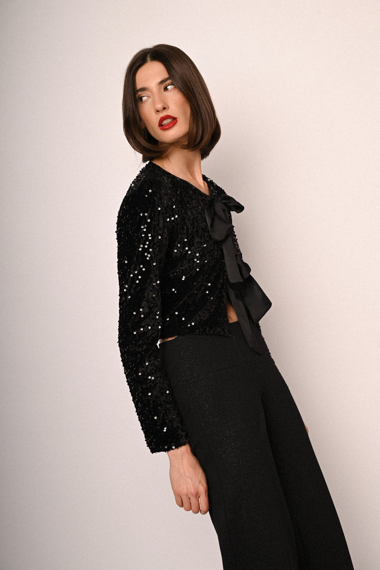 Sequin & Bow chenille crop cardigan