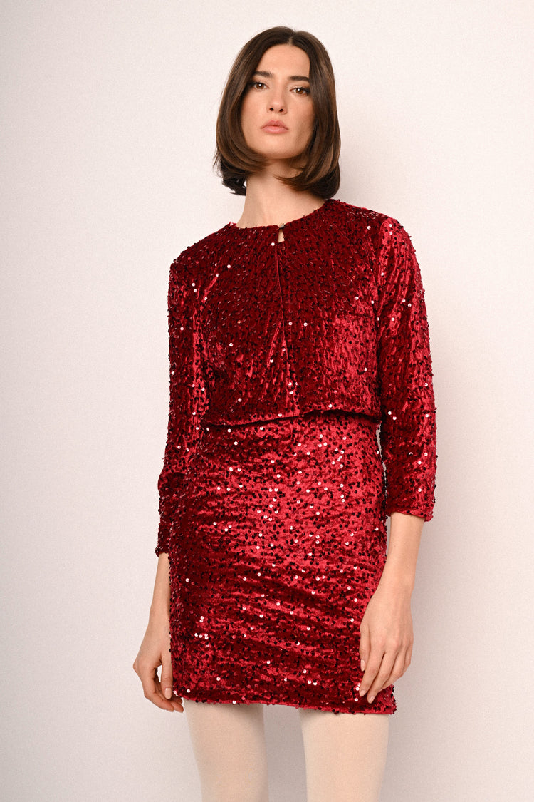 Sequin-embellished chenille bolero