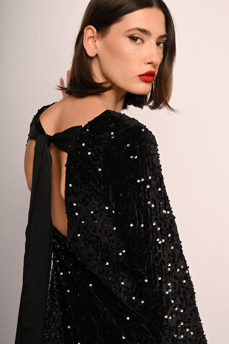 Back bow  sequin chenille mini dress