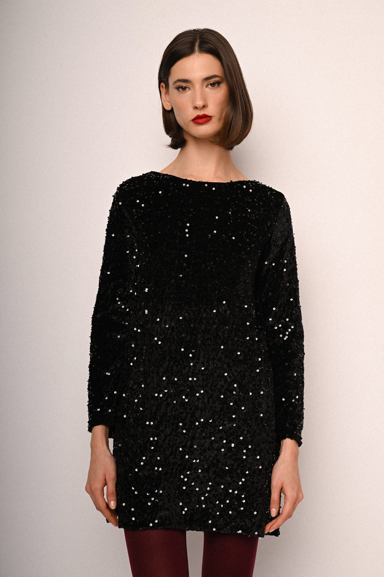 Back bow  sequin chenille mini dress