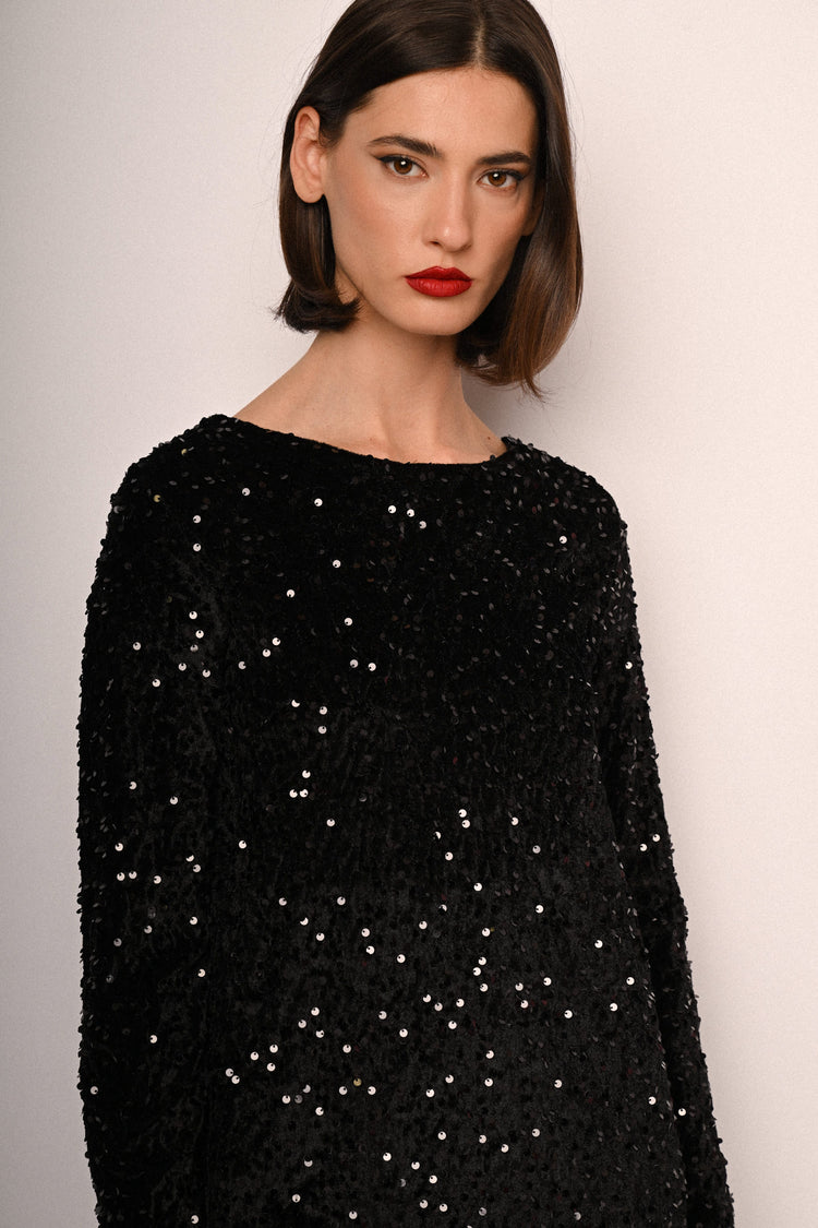 Back bow  sequin chenille mini dress