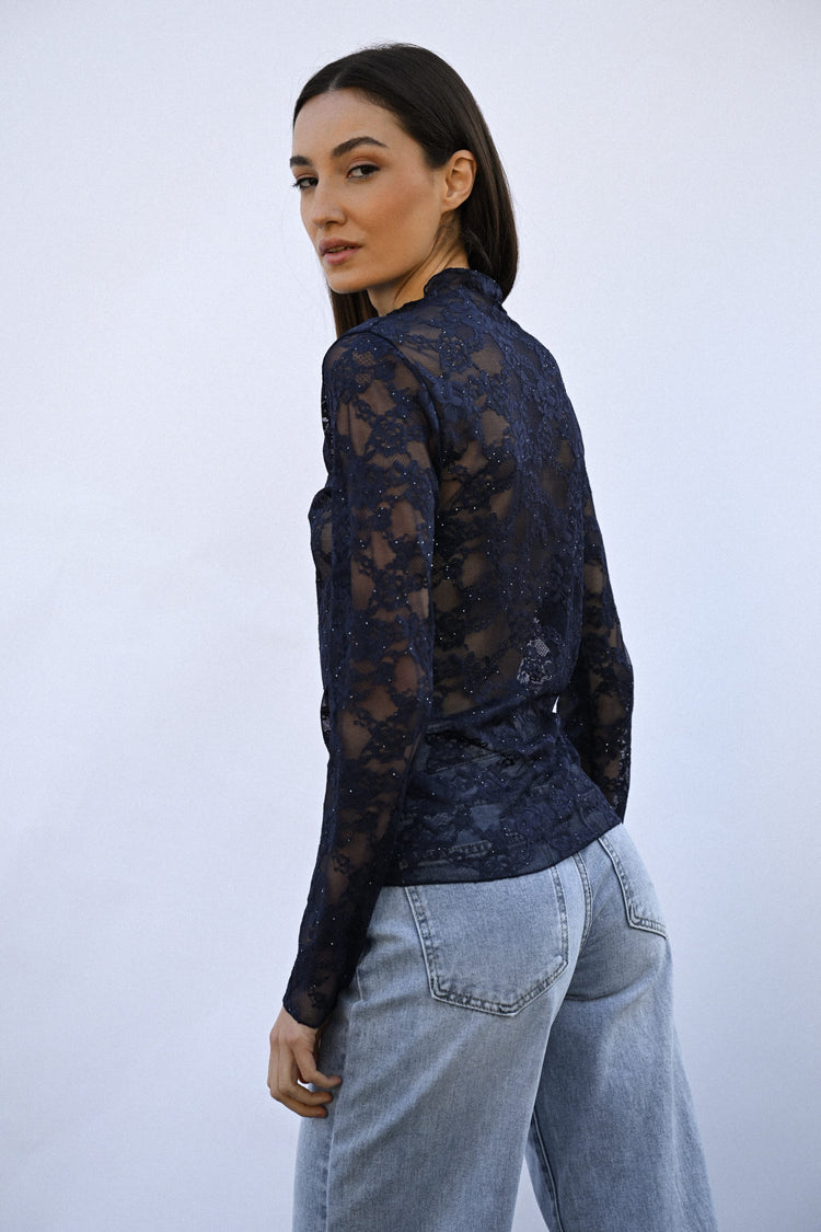 Crater collar sequin lace top