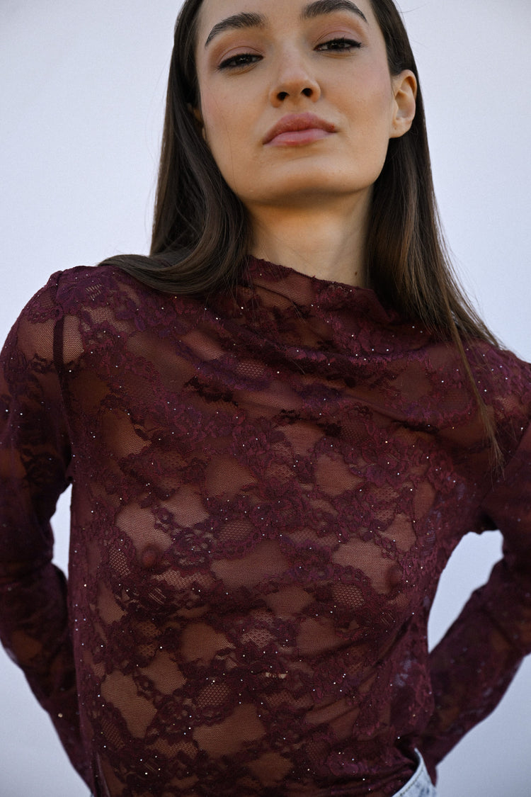 Crater collar sequin lace top