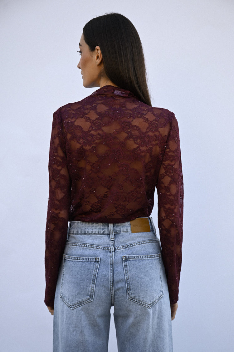 Crater collar sequin lace top
