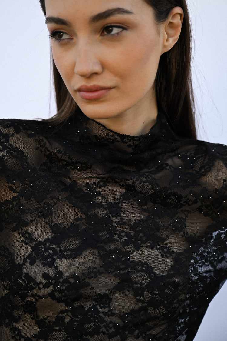 Crater collar sequin lace top
