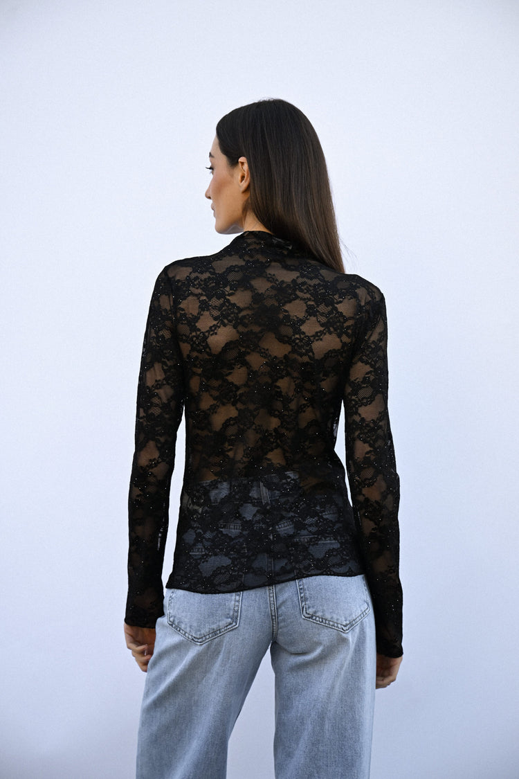 Crater collar sequin lace top