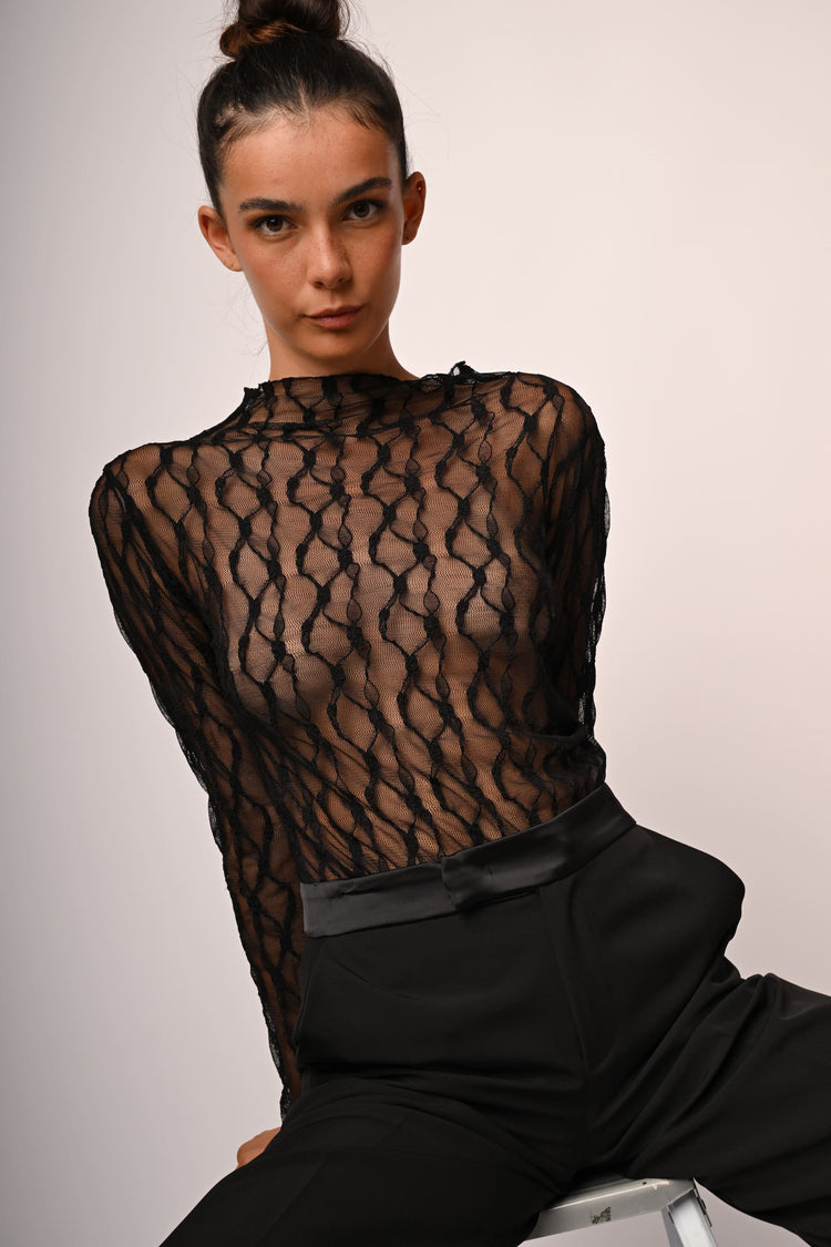 Crater collar devore tulle top