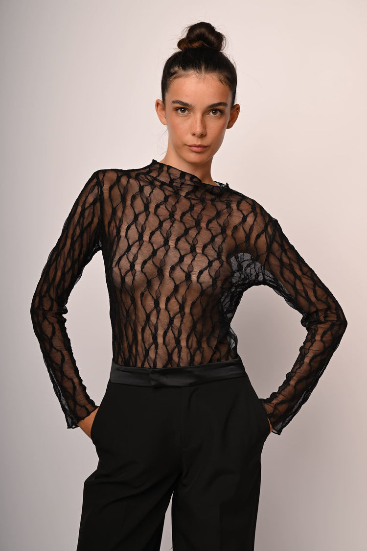 Crater collar devore tulle top