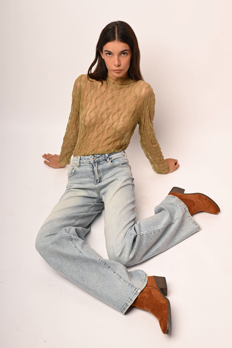 Dévoré tulle crater collar top