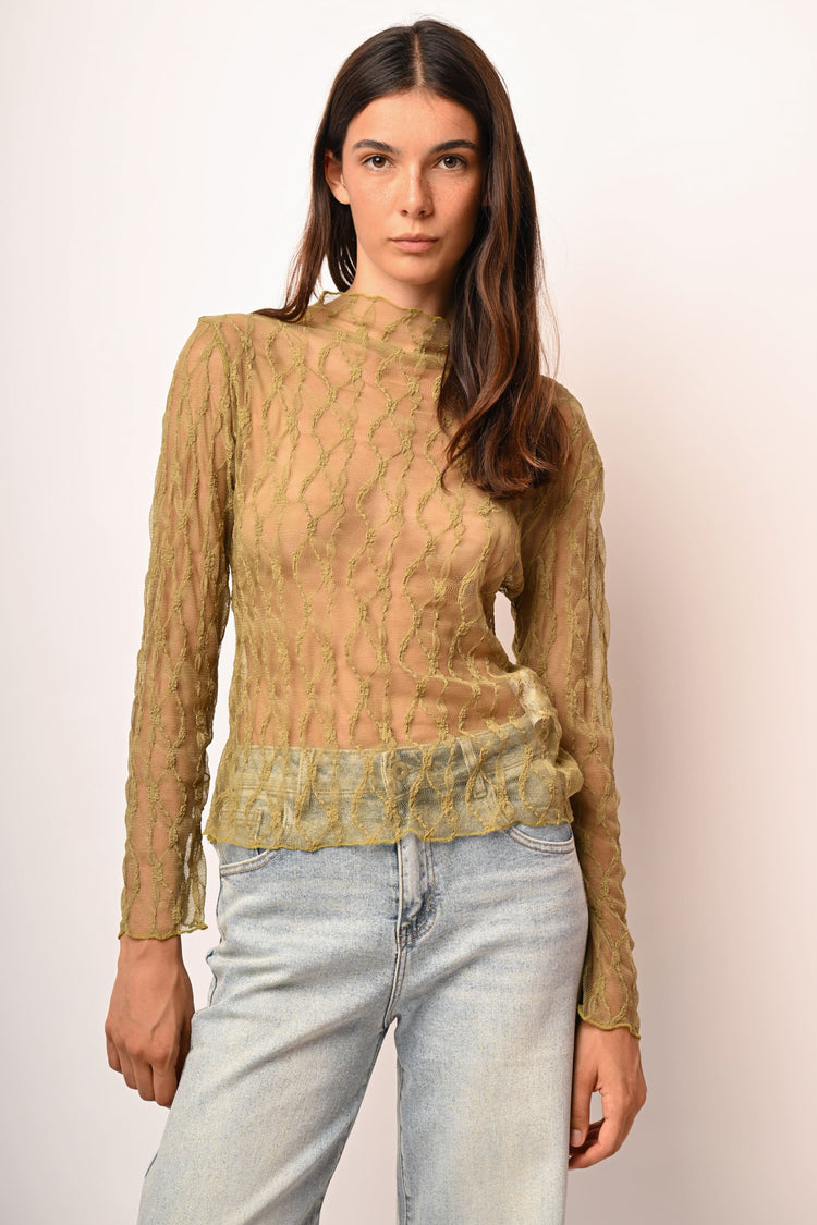 Dévoré tulle crater collar top