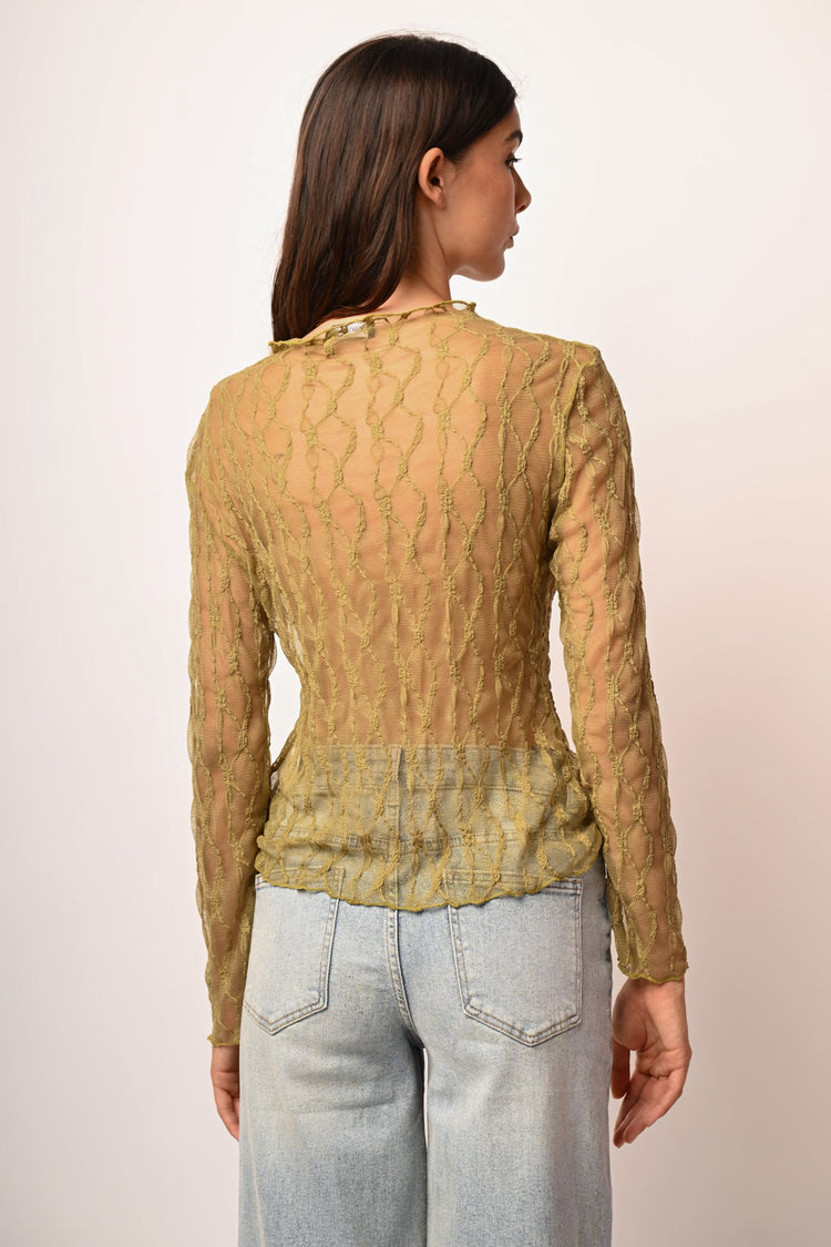 Dévoré tulle crater collar top