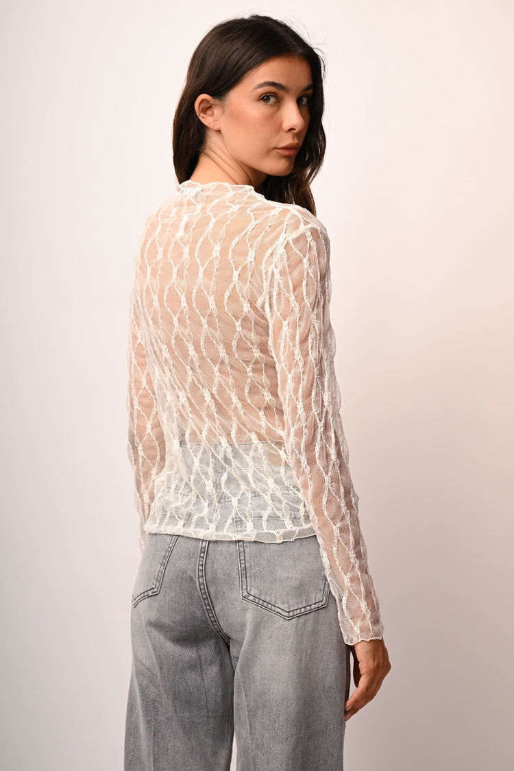 Dévoré tulle crater collar top