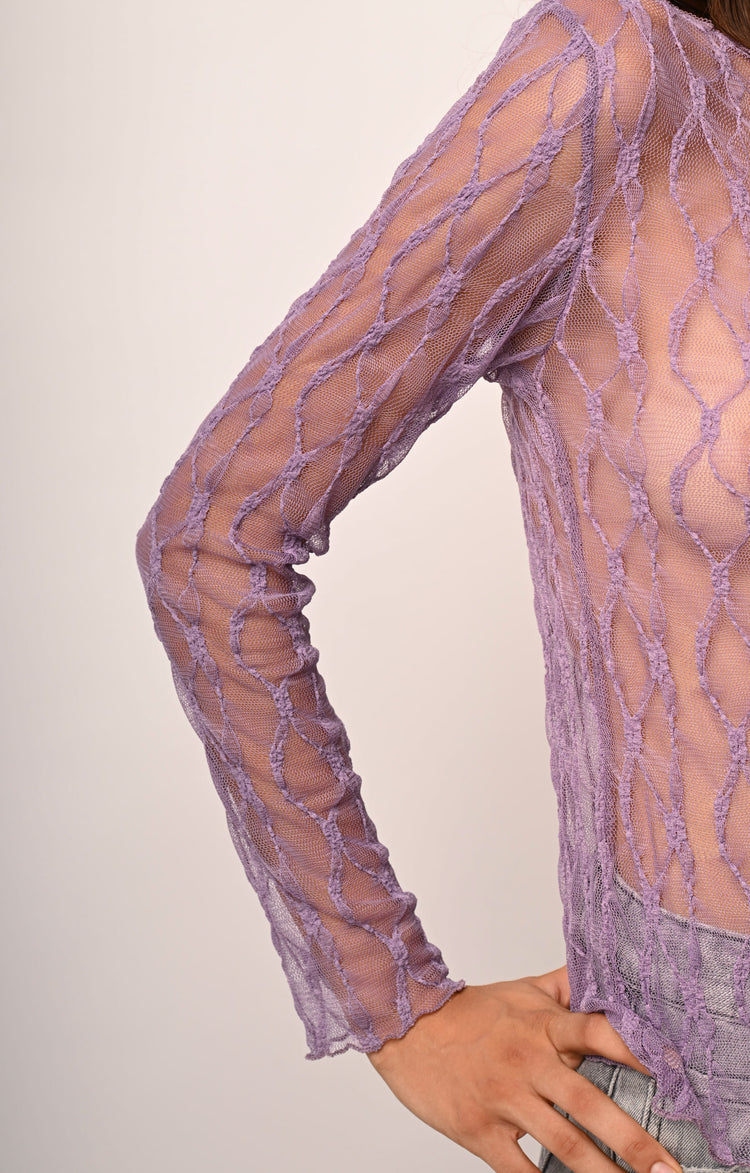 Dévoré tulle boat neck top