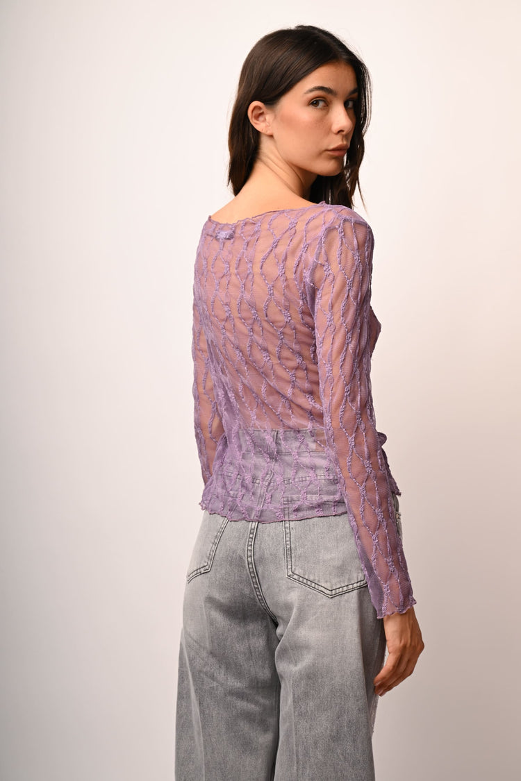 Dévoré tulle boat neck top