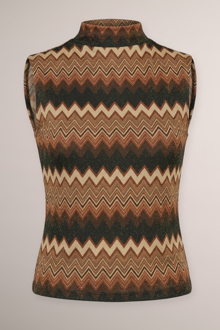 Multicolor zig-zag print lurex knit top