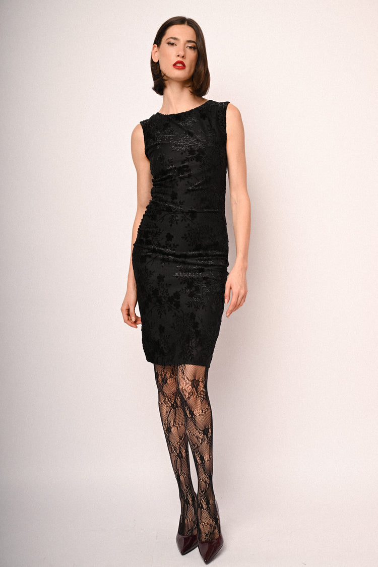Devoré velvet & tulle sheath dress