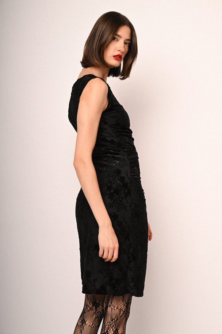 Devoré velvet & tulle sheath dress