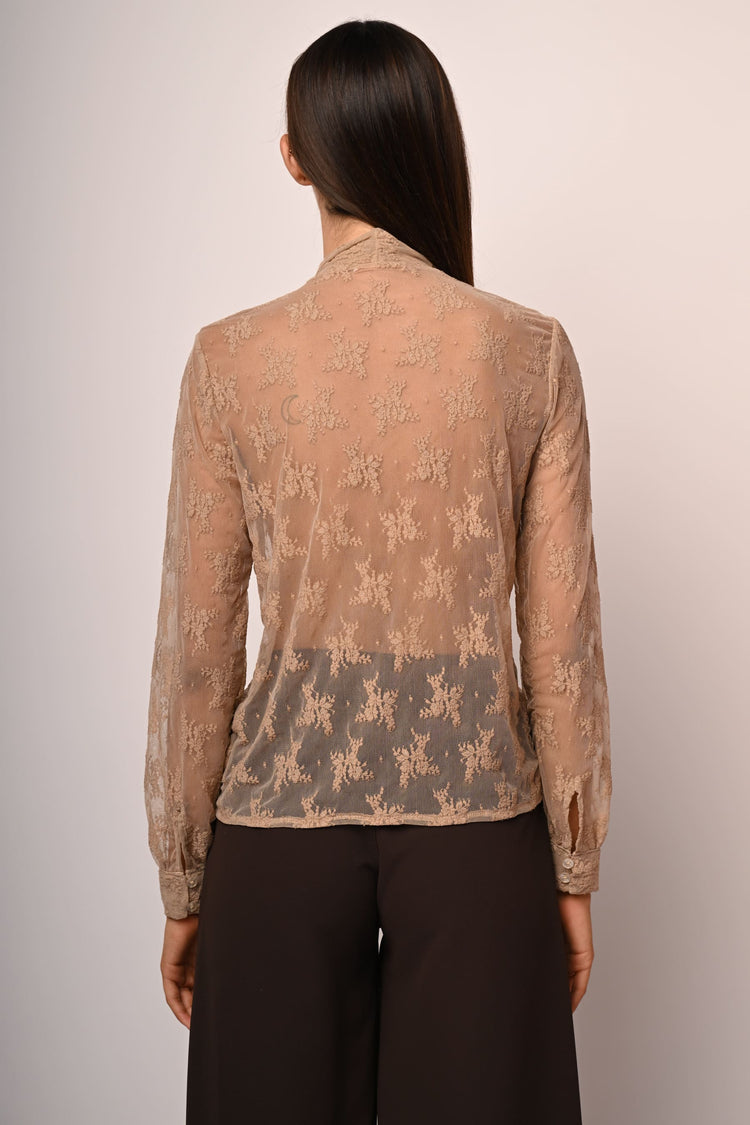 Pussy-bow-neck lace shirt