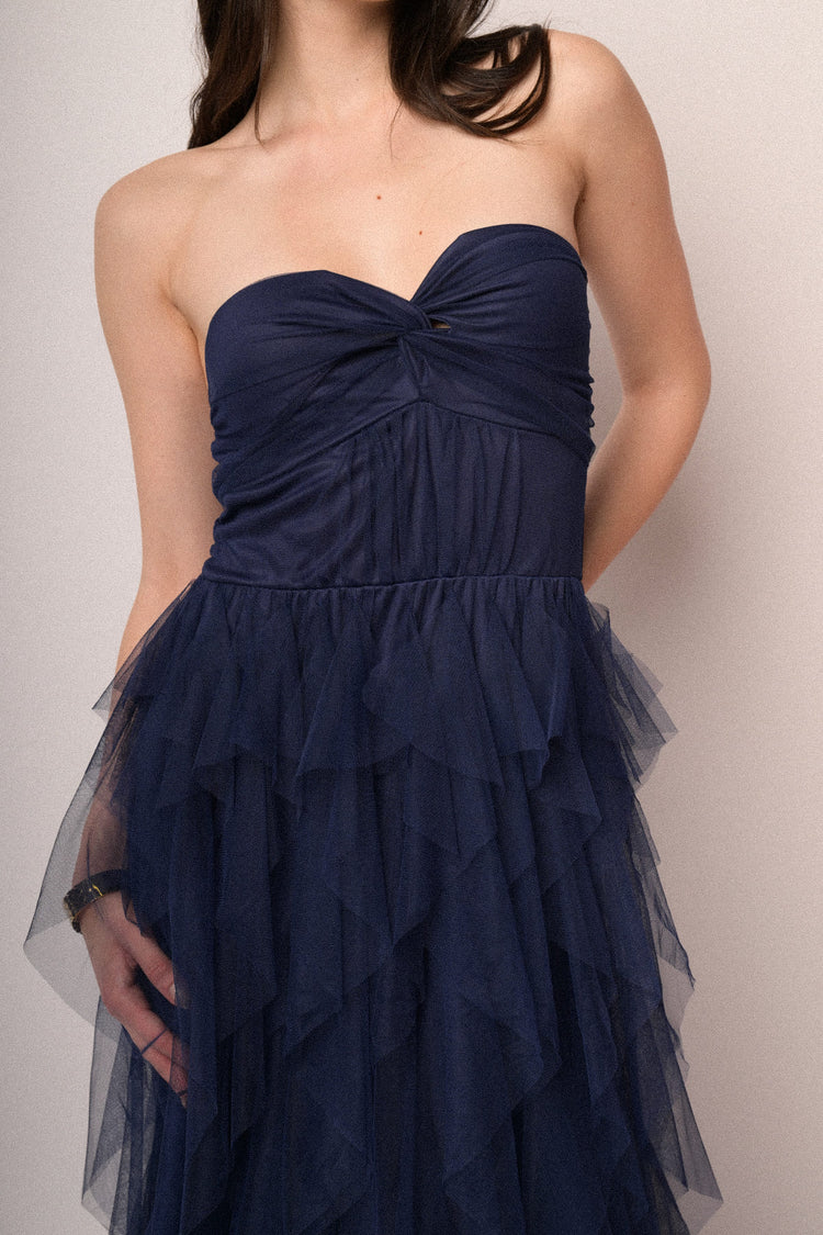 Blue tulle sleeveless gown