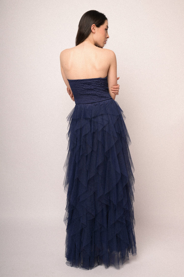 Blue tulle sleeveless gown