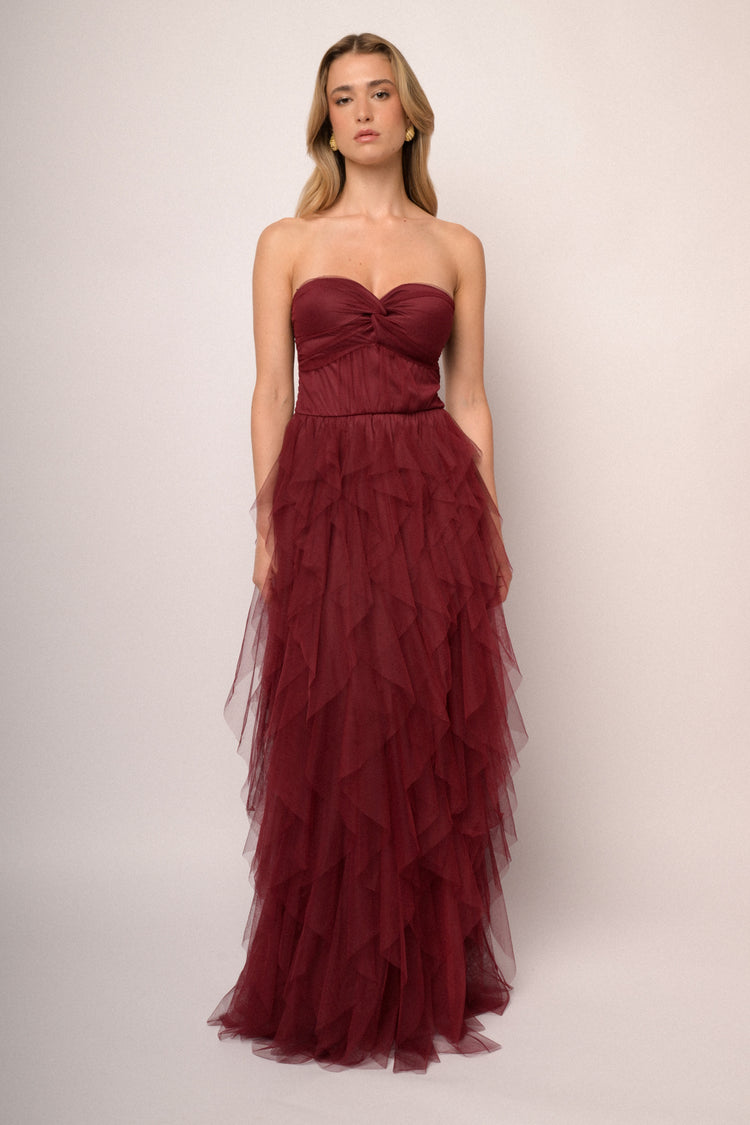 Red tulle sleeveless gown