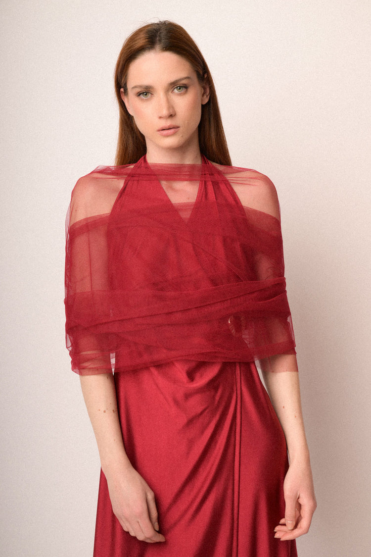 Golden buckle fuchsia tulle stole