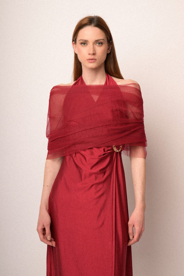 Golden buckle fuchsia tulle stole