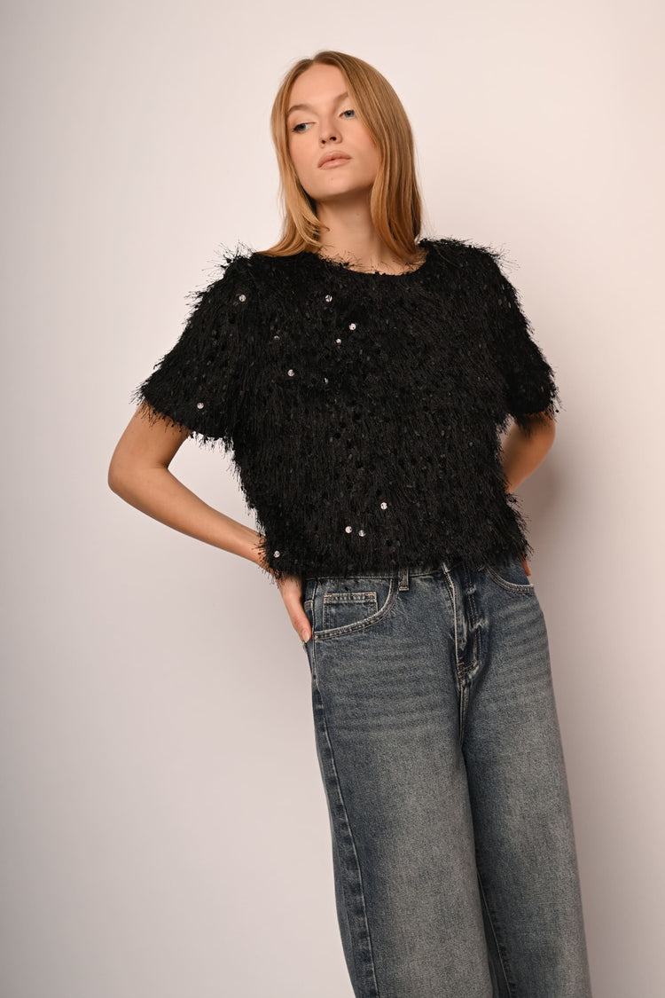 Sequin hairy t-shirt
