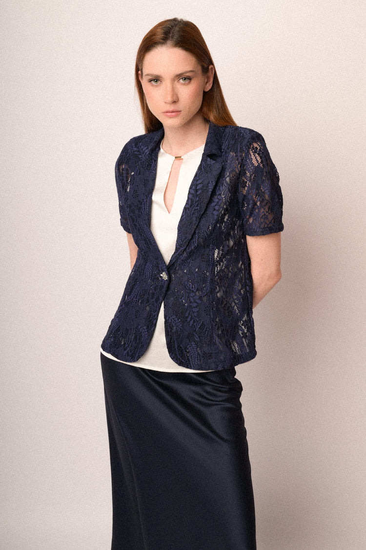 Blue lace half-sleeved blazer