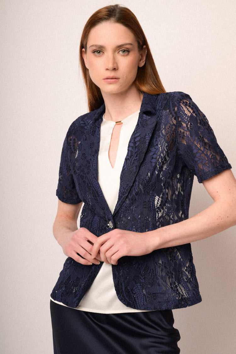 Blue lace half-sleeved blazer
