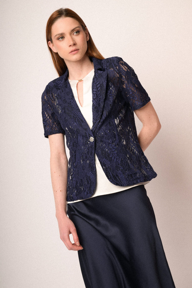 Blue lace half-sleeved blazer