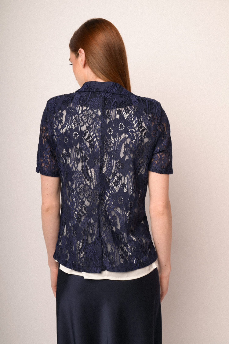 Blue lace half-sleeved blazer