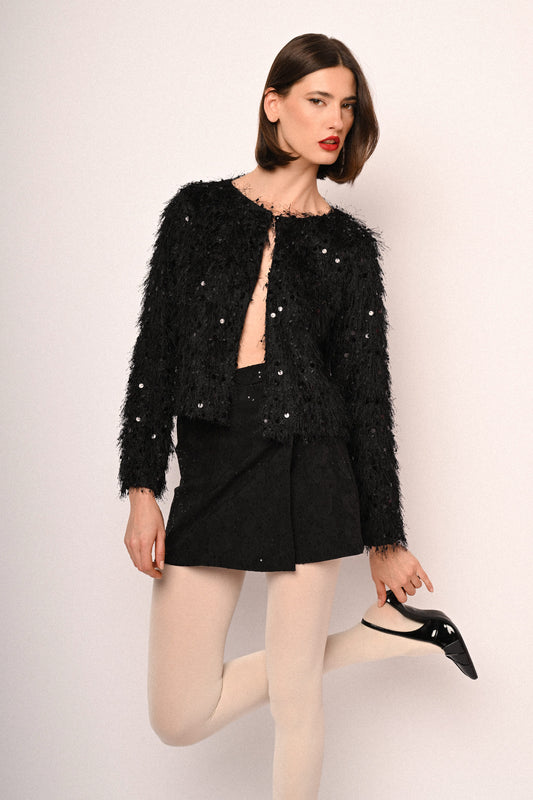 Sequin-embellished textured skort