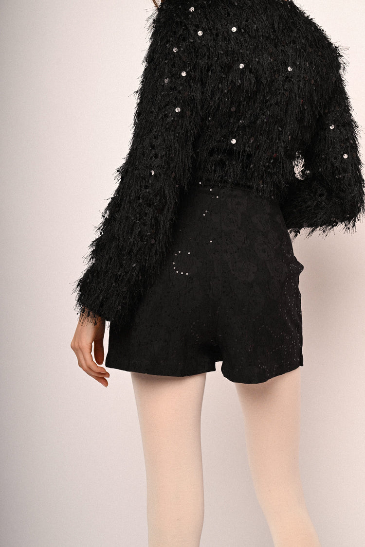 Sequin-embellished textured skort