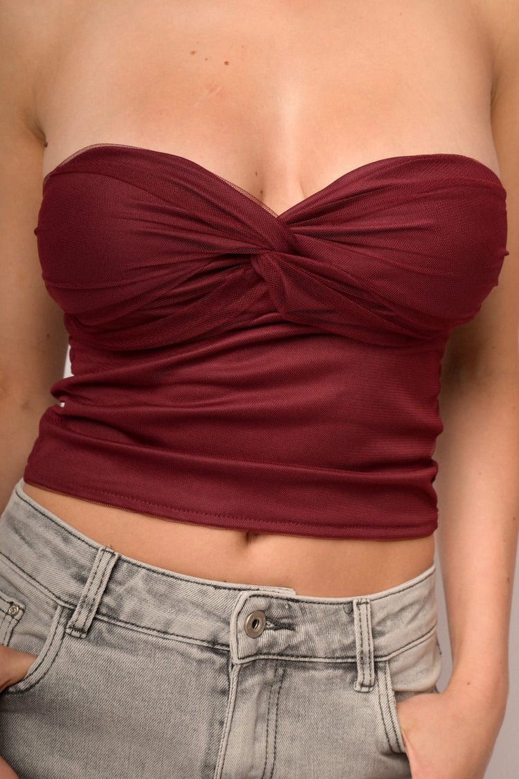 Burgundy tulle sleeveless top
