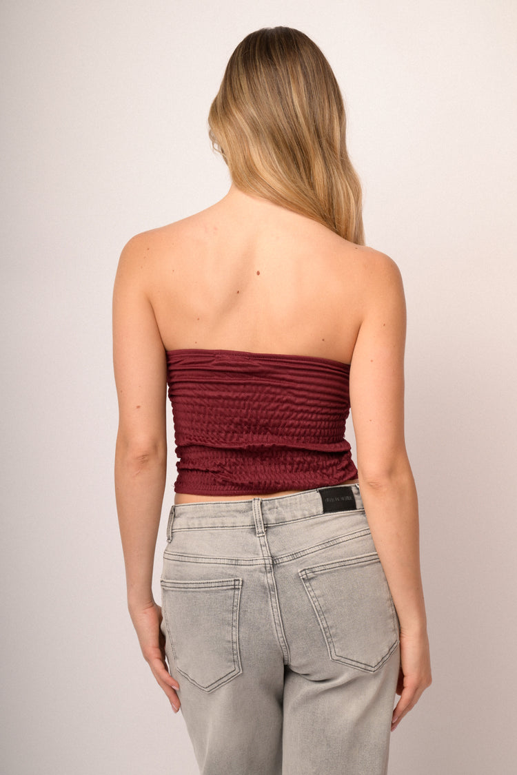 Burgundy tulle sleeveless top