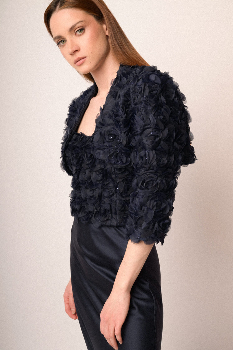 Blue 3D roses shrug