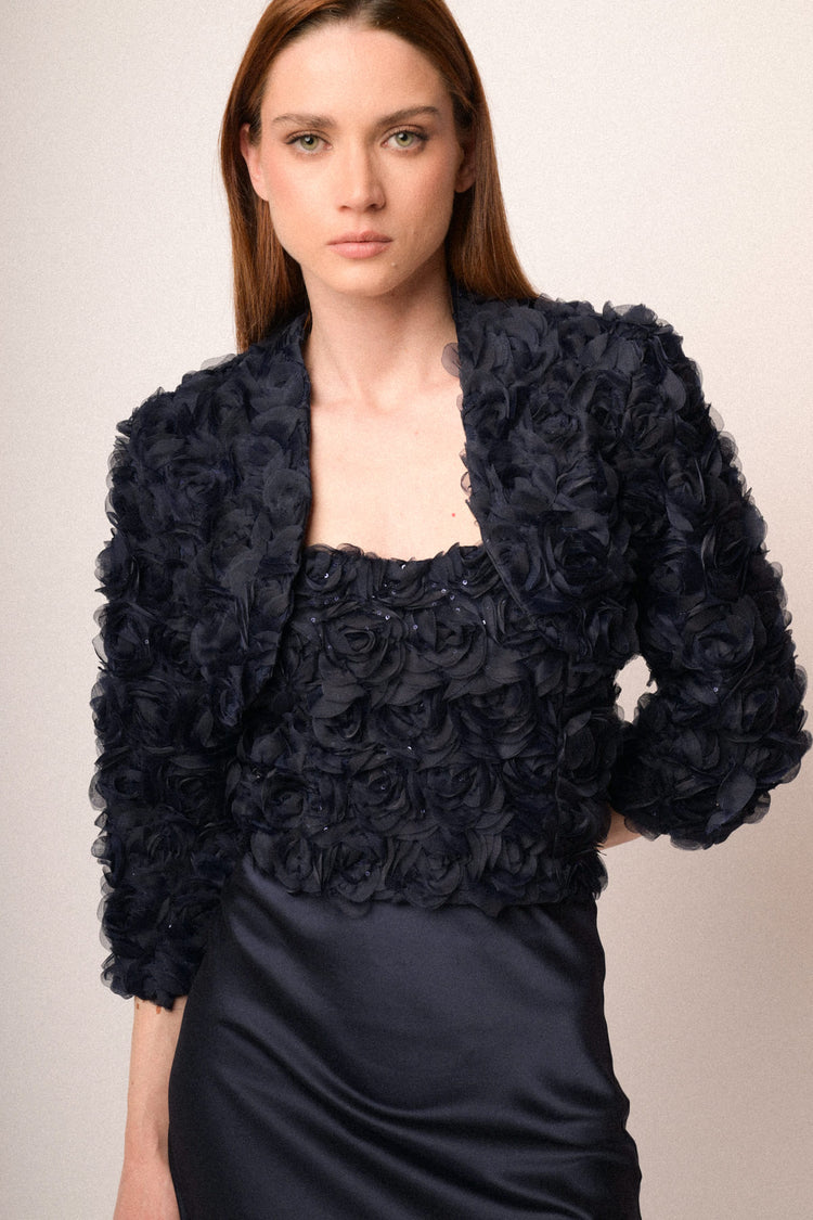 Blue 3D roses shrug