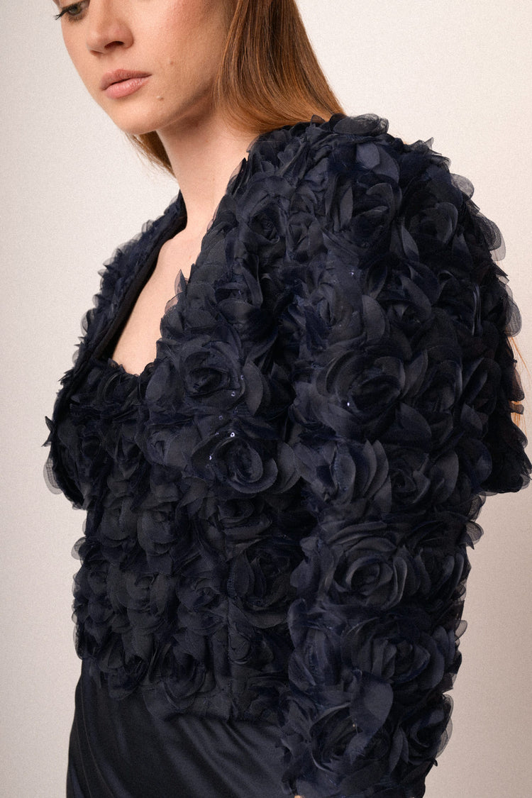 Blue 3D roses shrug